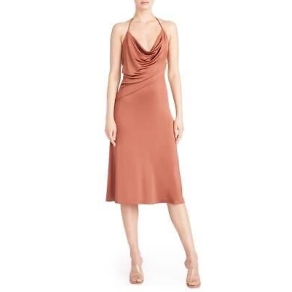 Et Ochs Women's Nora Draped Cowl Neck Halter Cutout Midi Dress Size 6